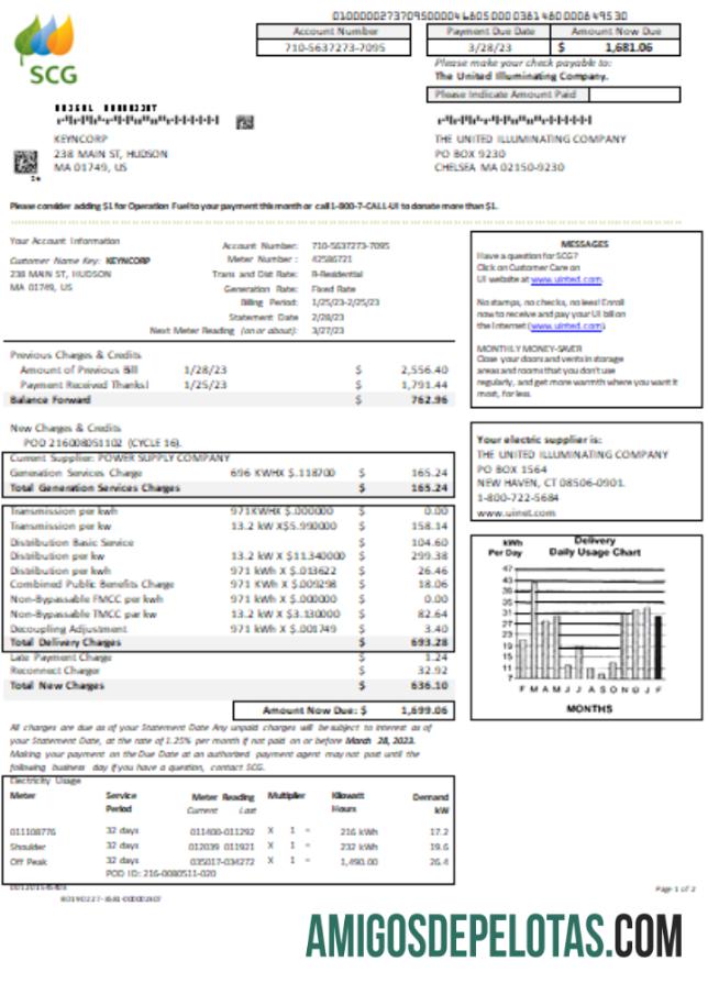 Massachusetts Chelsea SCG The United Illuminating Company Utility Business Bill SCR, página 1 amostra